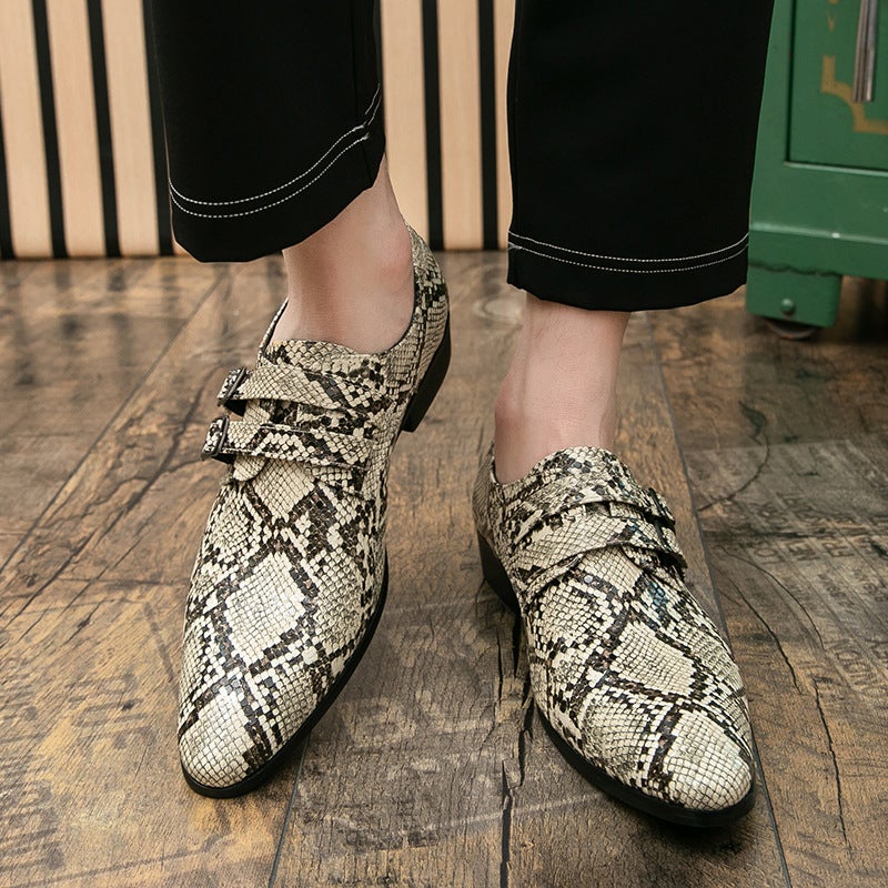 Snake Pattern Men'S Shoes Small Leather Shoes Buckle Trendy Business Formal Slip-On Men'S Leather Shoes British Chelsea Pointed Toe - Image 4