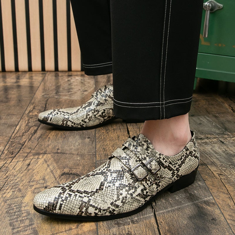 Snake Pattern Men'S Shoes Small Leather Shoes Buckle Trendy Business Formal Slip-On Men'S Leather Shoes British Chelsea Pointed Toe - Image 5