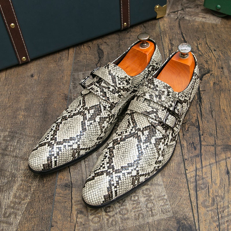 Snake Pattern Men'S Shoes Small Leather Shoes Buckle Trendy Business Formal Slip-On Men'S Leather Shoes British Chelsea Pointed Toe - Image 2