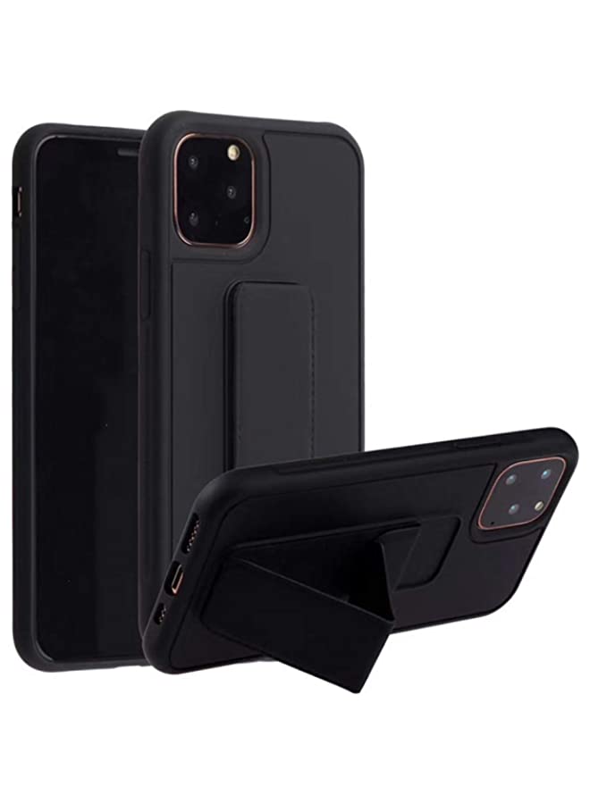 IAF iPhone 11 Pro Max Back Stand Leather Case & Cover With Magnet Holder & Hand Grip - WHITE EAGLE iPhone 11 Pro Max, Black 