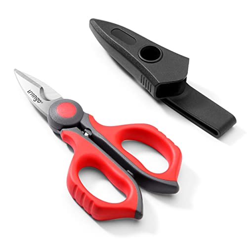 LIVINGO Electrician Scissors: 6 Inch Sharp Heavy Duty Wire Shears - Stainless Steel Serrated Notch Blade with Belt Clip, Stripper Fiber Optic, Crimping Aluminium Copper Soft Cable Line - Image 1