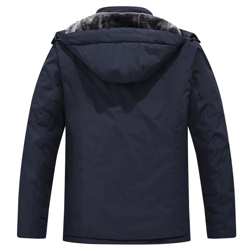‎QMP QMP Mens Winter Jackets Coats with Hoode Work Rain Waterproof Windbreaker Fleece Warm Snowboard Ski Snow Military Tactical Casual Insulated Softshell Raincoat Jackets Navy XL - Image 2