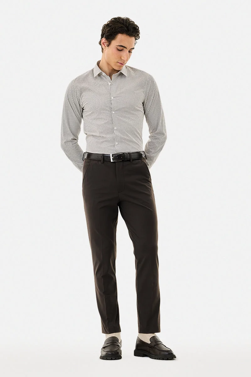 سنيتش Dark Brown Solid Regular Fit Casual Trousers