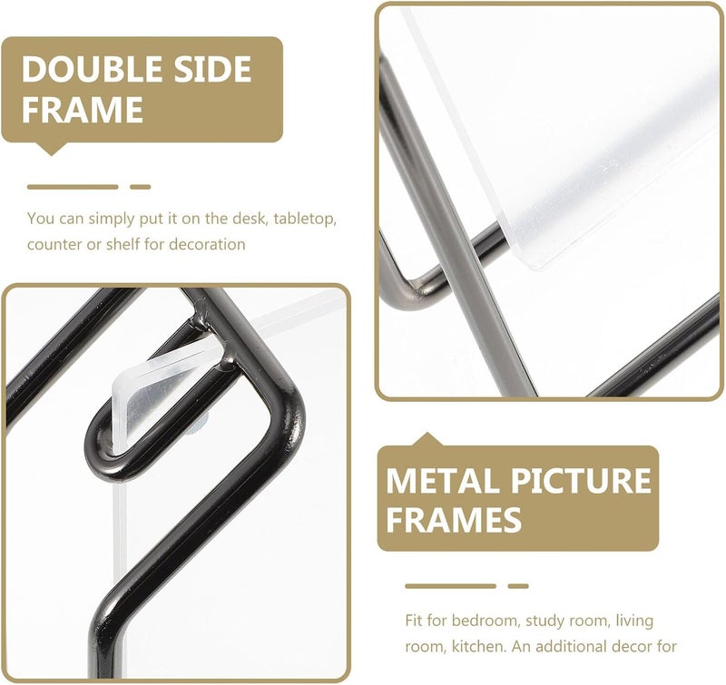 Gadpiparty Double-sided Acrylic Photo Frame with Metal Border Black Gold Metal Display Stand for Vertical and Horizontal Pictures Place Cards Memos Scratch-resistant Protective Frame for - Image 4