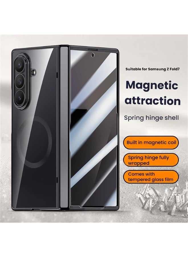 عام غطاء شفاف متوافق مع سامسونج جالكسي زد فولد 7، مزود بفيلم مقوى عالي الوضوح مع شحن لاسلكي، غطاء مغناطيسي كامل بمفصلة مضادة للسقوط. - Image 2