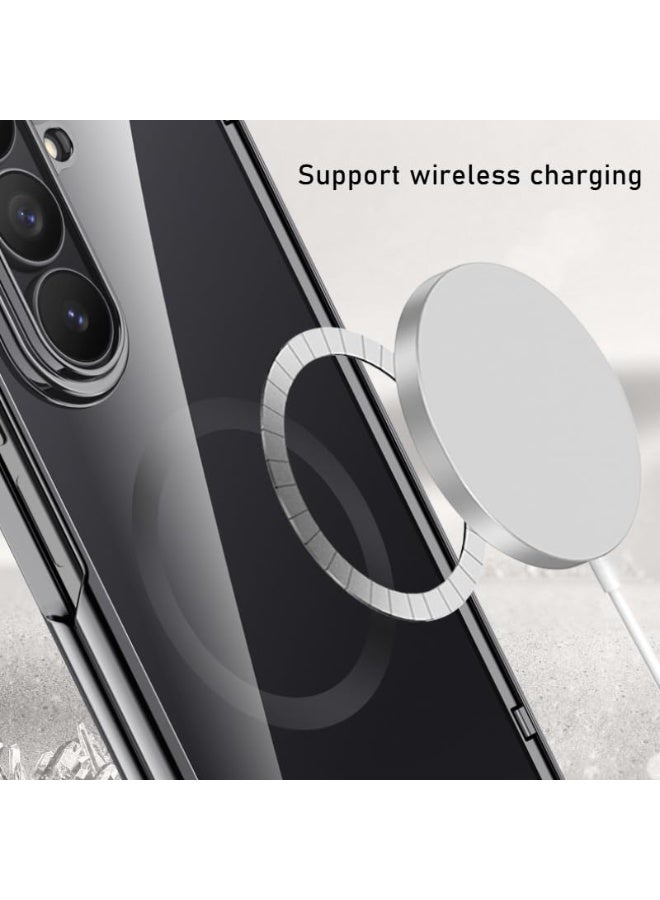 عام غطاء شفاف متوافق مع سامسونج جالكسي زد فولد 7، مزود بفيلم مقوى عالي الوضوح مع شحن لاسلكي، غطاء مغناطيسي كامل بمفصلة مضادة للسقوط. - Image 4