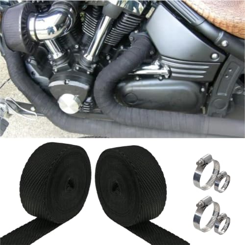 MIKANIX Combo of Universal Silencer Wrap | Bend Pipe Wrap | Bike Exhaust Heat Shield Protector with Clamp Compatible for Royal Enfield Classic, Electra Twinspark, Standard (6 Mtr, Black) - Image 3