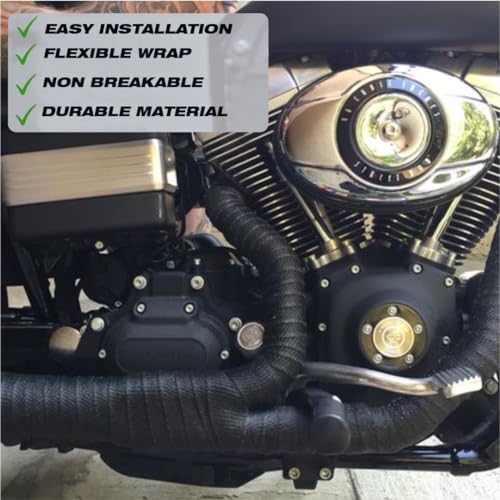 MIKANIX Combo of Universal Silencer Wrap | Bend Pipe Wrap | Bike Exhaust Heat Shield Protector with Clamp Compatible for Royal Enfield Classic, Electra Twinspark, Standard (6 Mtr, Black) - Image 2