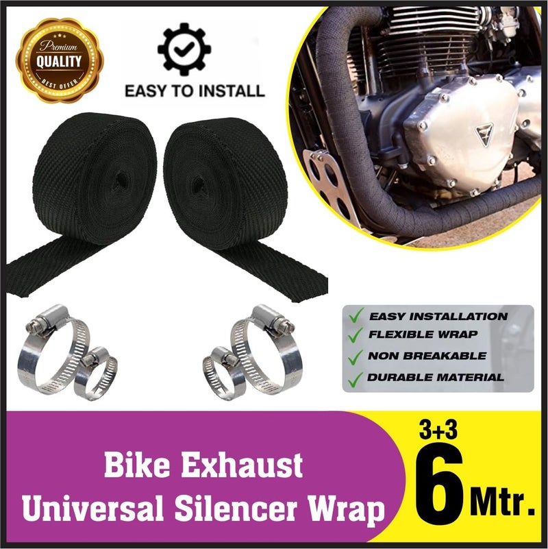 MIKANIX Combo of Universal Silencer Wrap | Bend Pipe Wrap | Bike Exhaust Heat Shield Protector with Clamp Compatible for Royal Enfield Classic, Electra Twinspark, Standard (6 Mtr, Black) - Image 4
