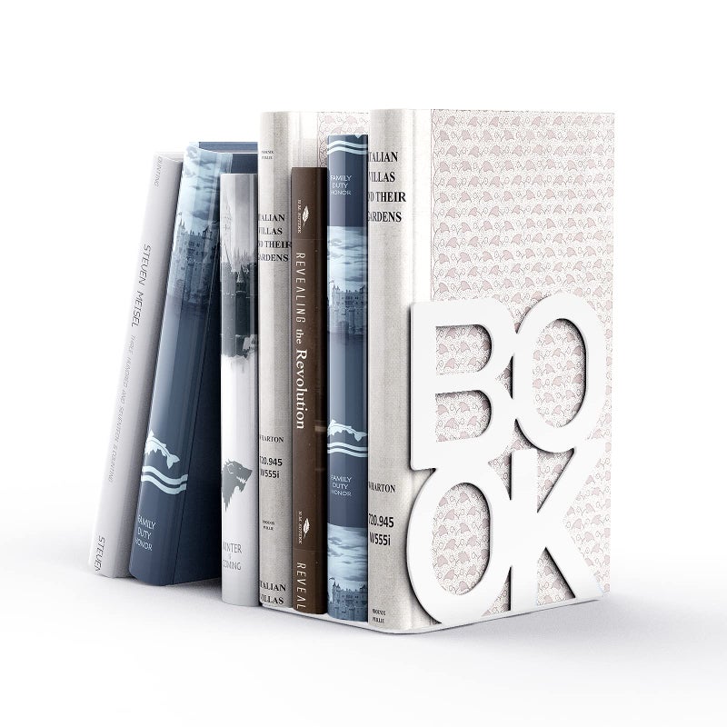 حاملات كتب معدنية زخرفية لدعم الكتب لمكتبة المكتب تصميم فريد من نوعه ثقيلة الوزن بيضاء