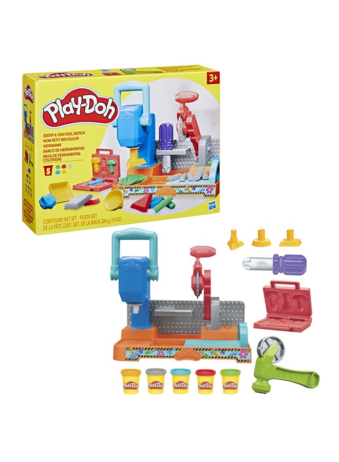 Play-Doh Stamp & Saw Tool Bench Playset, Construction Toys for Boys & Girls 3 Years & Up, Kids Arts & Crafts - Image 4
