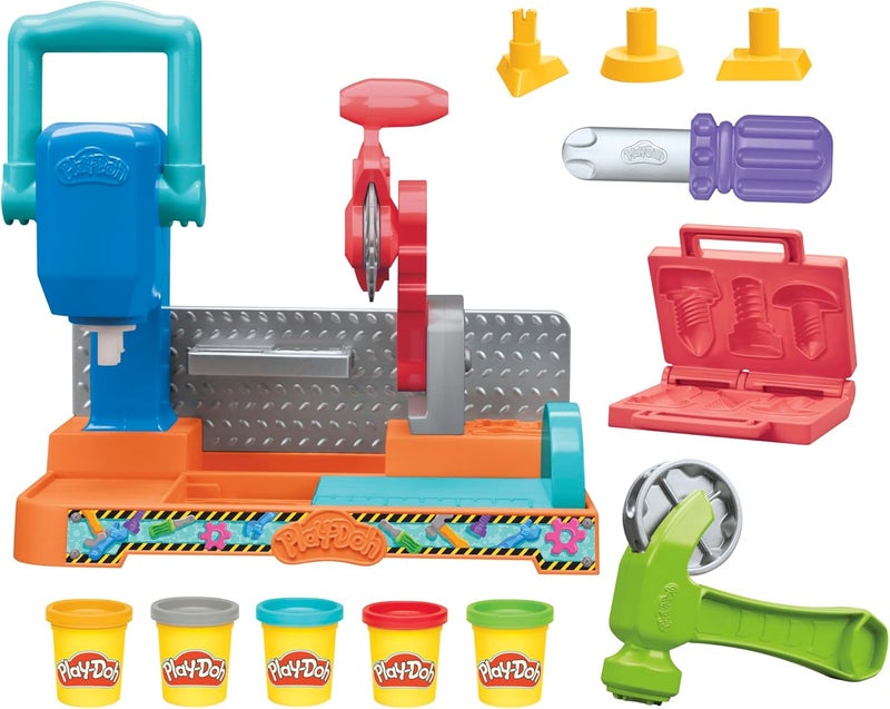 Play-Doh مجموعة أدوات اللعب بلاي دو: طاولة العمل مع الطابع والمنشار، ألعاب البناء للأولاد والبنات من 3 سنوات وما فوق، فنون وحرف للأطفال - Image 1