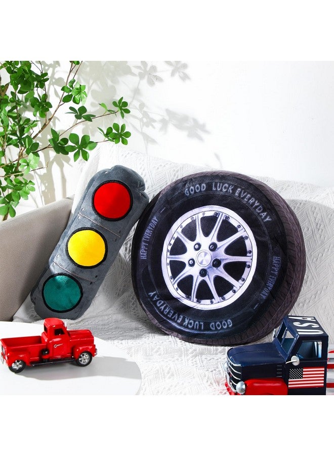 Woanger 2 Pcs Racing Pillow Room Decorations Set 15.7 Inch Big Creative 3D Simulation Wheel Pillow Funny Cone Traffic Light and Stop Sign Soft Race Car Tire Plush for Kid Room(Traffic Light) - Image 1