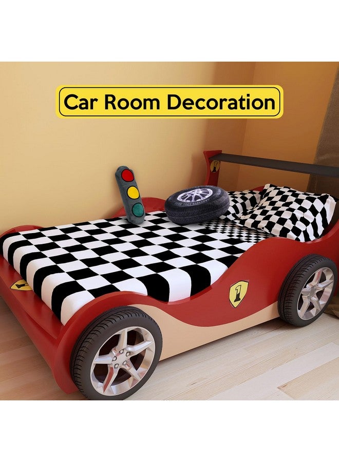 Woanger 2 Pcs Racing Pillow Room Decorations Set 15.7 Inch Big Creative 3D Simulation Wheel Pillow Funny Cone Traffic Light and Stop Sign Soft Race Car Tire Plush for Kid Room(Traffic Light) - Image 3