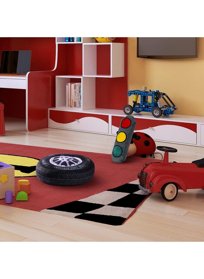 Woanger 2 Pcs Racing Pillow Room Decorations Set 15.7 Inch Big Creative 3D Simulation Wheel Pillow Funny Cone Traffic Light and Stop Sign Soft Race Car Tire Plush for Kid Room(Traffic Light) - Image 5
