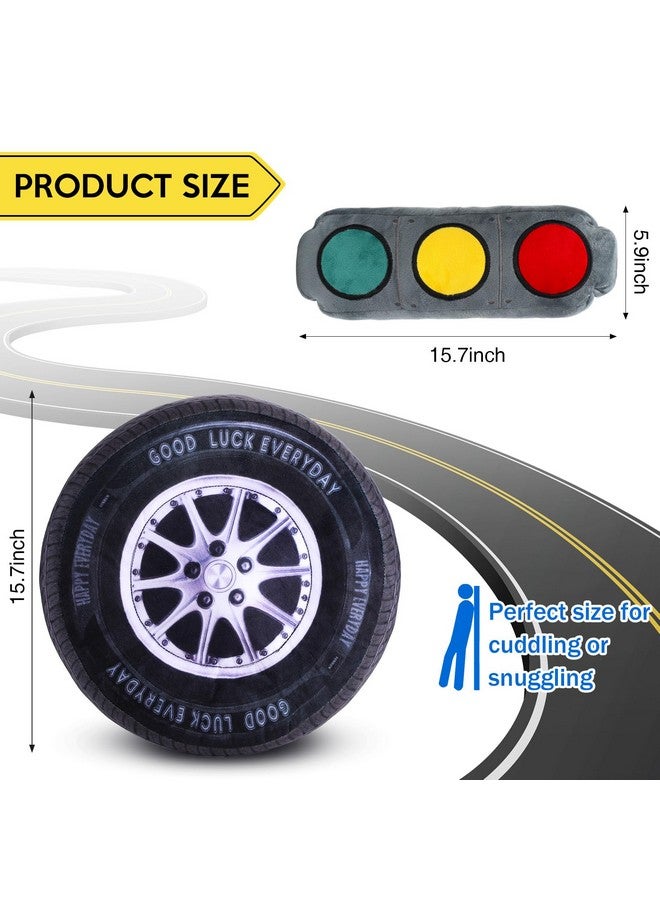 Woanger 2 Pcs Racing Pillow Room Decorations Set 15.7 Inch Big Creative 3D Simulation Wheel Pillow Funny Cone Traffic Light and Stop Sign Soft Race Car Tire Plush for Kid Room(Traffic Light) - Image 2