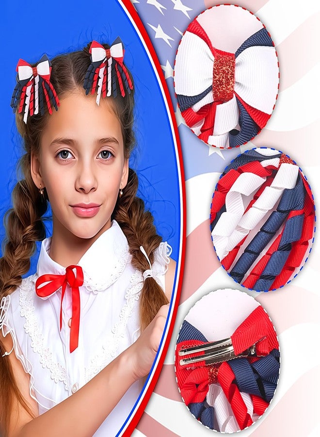 DIUEWOW 2PCS 4th of July Cheer Hair Bows 8inch 4th of July Independence Day Ponytail Holder Hair Ties Patriotic Flag Festival Hair Bow With Elastic Ponytail Holder Stars and Stripes Hair Tie Band - Image 5
