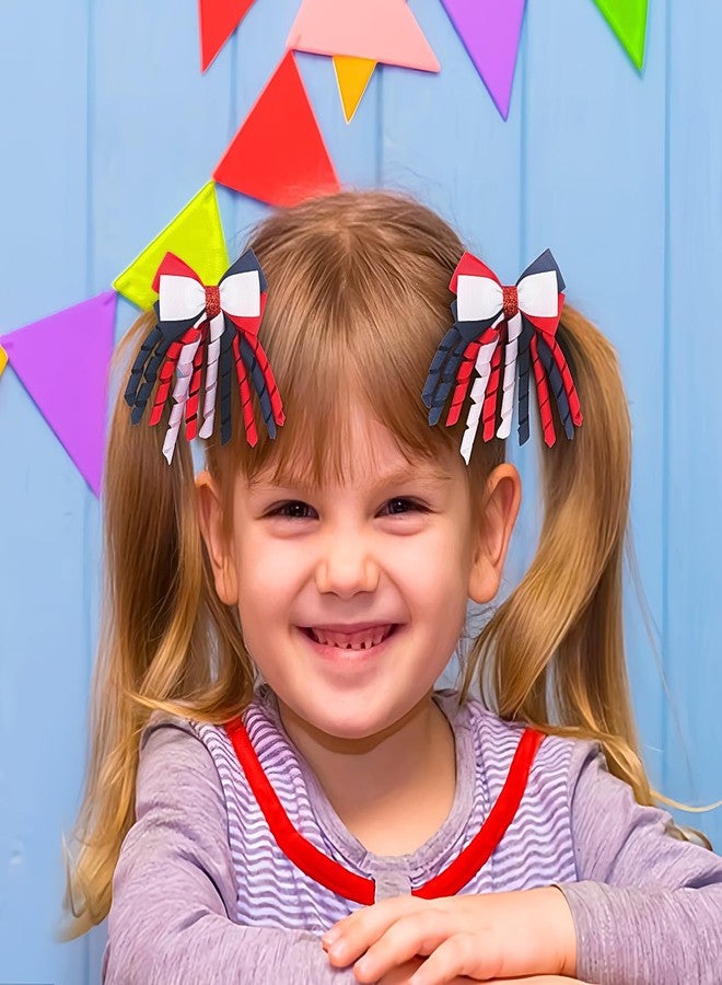 DIUEWOW 2PCS 4th of July Cheer Hair Bows 8inch 4th of July Independence Day Ponytail Holder Hair Ties Patriotic Flag Festival Hair Bow With Elastic Ponytail Holder Stars and Stripes Hair Tie Band - Image 4