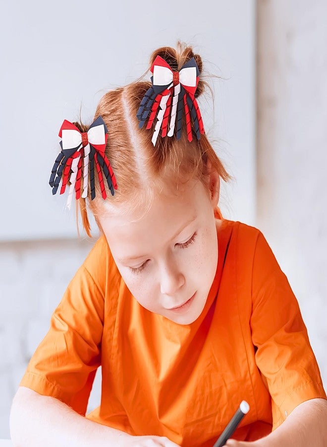 DIUEWOW 2PCS 4th of July Cheer Hair Bows 8inch 4th of July Independence Day Ponytail Holder Hair Ties Patriotic Flag Festival Hair Bow With Elastic Ponytail Holder Stars and Stripes Hair Tie Band - Image 3
