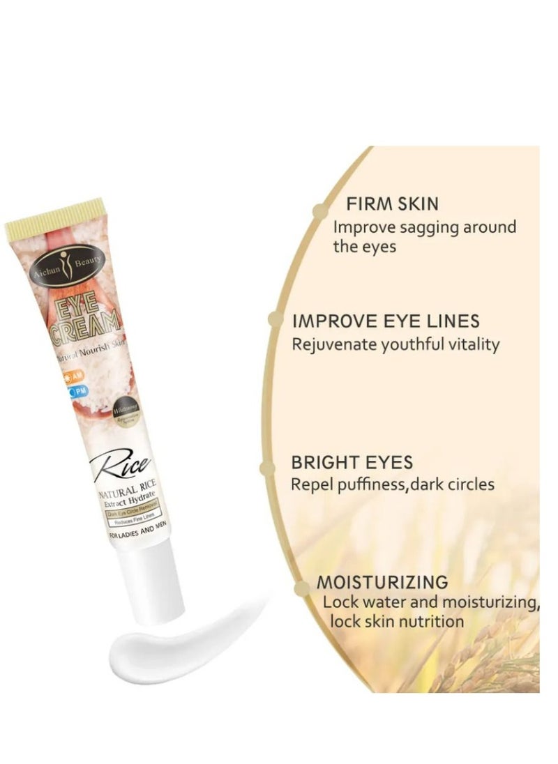 Aichun beauty - Natural Rice Eye Bags Removal Cream Anti Wrinkle Firming Eye Cream for dark circles and puffiness 25ml - Image 1