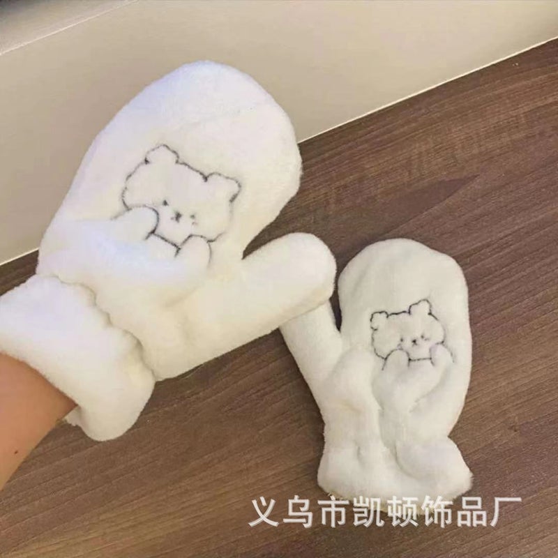 Thick Warm Full-Finger Winter Mittens No embroidery White 