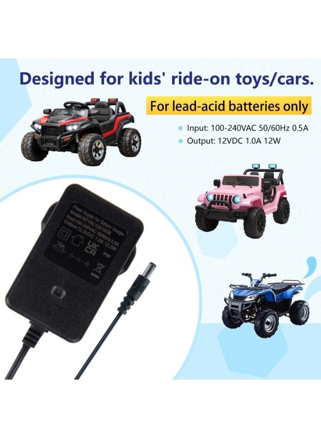 12V 1A Charger for Kids Electric Ride-On Toys, Only Lead-Acid Battery Power Adapter - Image 2