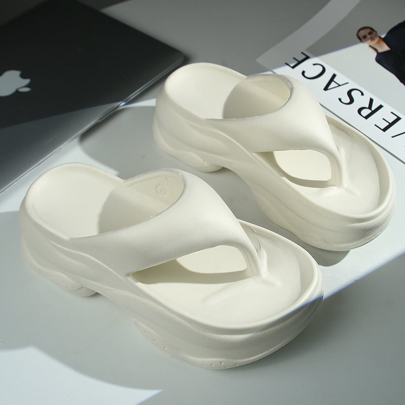 New Fashionable EVA Thick Bottom Slippers Womens Ultra Soft Step-On Flip Flops Summer Wear Non-Slip Trendy Cluster Toe Slides White-839 flip flops 