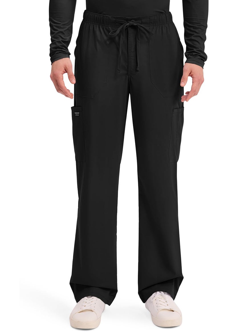 Cherokee Scrubs for Men Tapered Leg Cargo Scrub Pants with Zip Fly, 5 Pockets Elastic Waist 2-Way Stretch & Easy Care - WW190, M, Black - Image 1