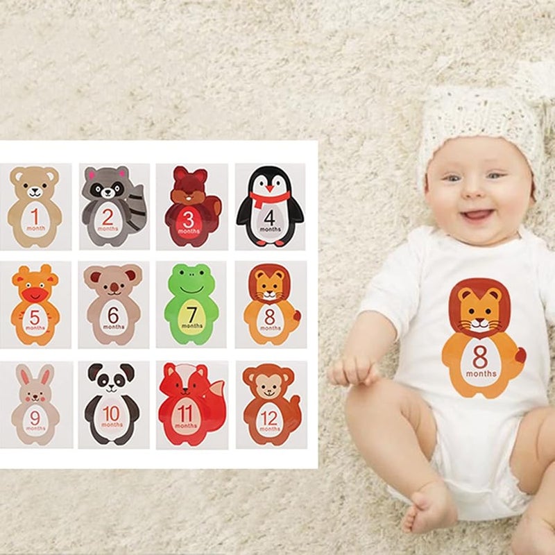 Monthly Baby Sticker Set 12pcs Cute Cartoon Photo Props For 1 To 12 Month Memories - Image 3