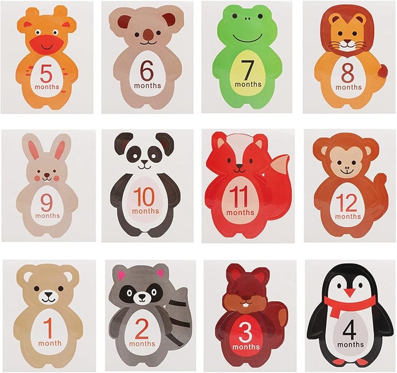 Monthly Baby Sticker Set 12pcs Cute Cartoon Photo Props For 1 To 12 Month Memories - Image 2
