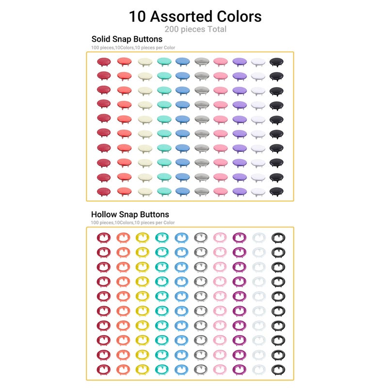 Forimaluence 200 Sets Metal Snap Buttons with Fastener Pliers Press Tool Kit,Multicolor Mixing Hollow Sewing Snaps for Fabric,Prong Snap Button Kits for DIY Crafting Clothing Sewing (9.5mm / 800 PCS) - Image 5