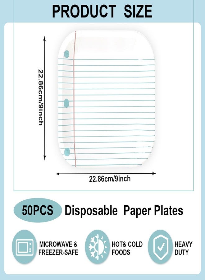 Demonwer 50 Piece Back to School Notebook Paper Plates First Day of School Disposable Plates Square Decorative Plates for Graduation Party Supplies Table Decorations,9 In - Image 2