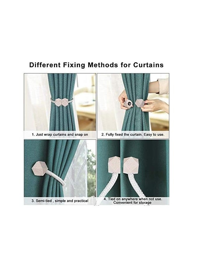 Beauenty 2 Pack Strong Magnetic Curtain Tiebacks Clips Octagon Style Window Curtain Holdbacks Unique Designed Tie Backs for Curtain Drape Holder Braided Rope Holdback 16 inch (Gray) - Image 5