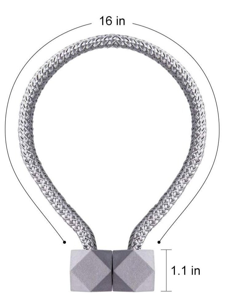 Beauenty 2 Pack Strong Magnetic Curtain Tiebacks Clips Octagon Style Window Curtain Holdbacks Unique Designed Tie Backs for Curtain Drape Holder Braided Rope Holdback 16 inch (Gray) - Image 2