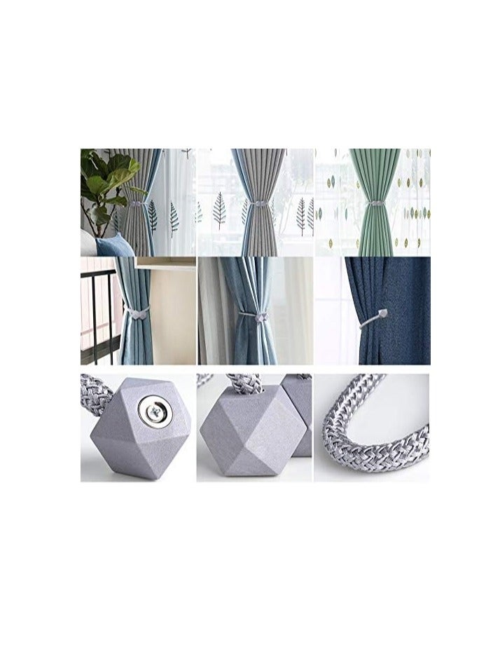 Beauenty 2 Pack Strong Magnetic Curtain Tiebacks Clips Octagon Style Window Curtain Holdbacks Unique Designed Tie Backs for Curtain Drape Holder Braided Rope Holdback 16 inch (Gray) - Image 3