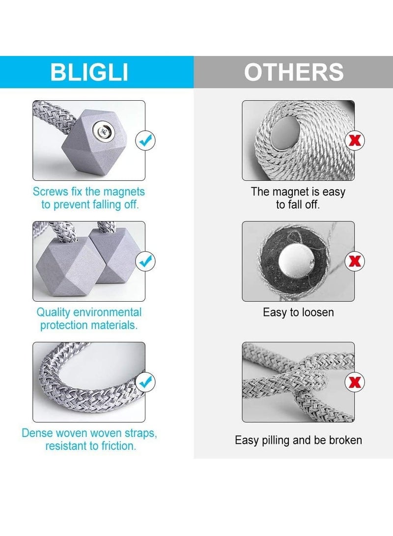 Beauenty 2 Pack Strong Magnetic Curtain Tiebacks Clips Octagon Style Window Curtain Holdbacks Unique Designed Tie Backs for Curtain Drape Holder Braided Rope Holdback 16 inch (Gray) - Image 4