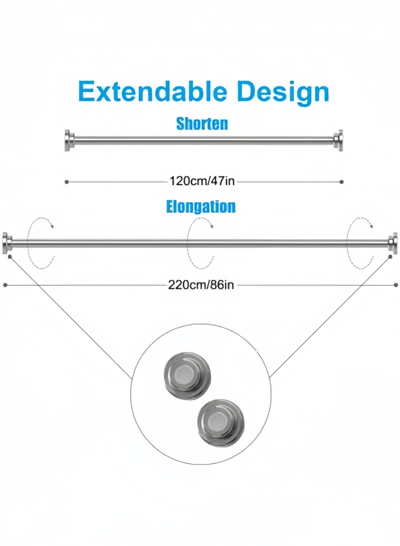GGEROU قضيب ستارة الدش، زنبرك شد قابل للتعديل 120-220 سم، عمود ستارة تلسكوبي من الفولاذ المقاوم للصدأ قابل للتمديد، عمود قابل للتمديد، بدون حفر - Image 2