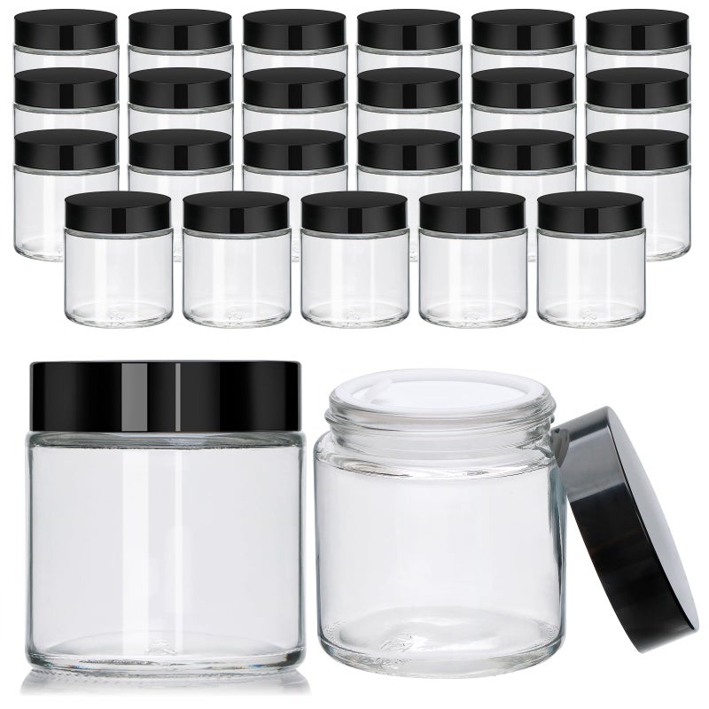 Encheng 12Pack Of 4 Oz Clear Round Glass Jars  With Inner Liners And Black Lids Empty Cosmetic Containers Cream Jars - Image 1