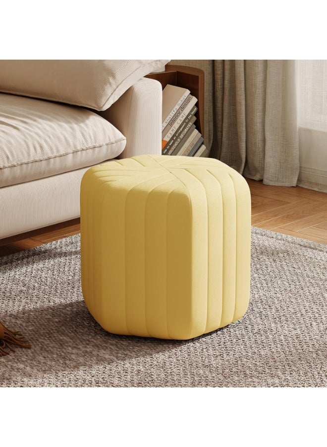Hexagonal footstool, velvet-lined, 47 cm, yellow, modern design, suitable for living room, bedroom, entryway