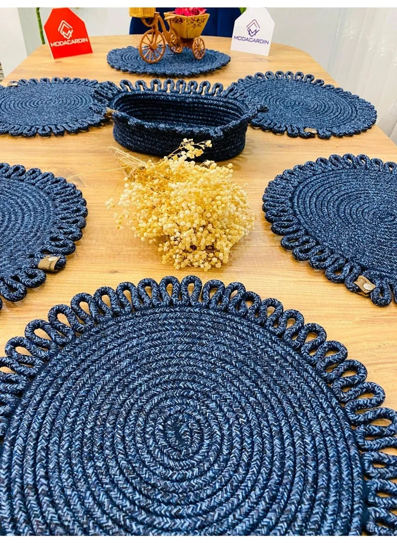 BDZ Deri BDZ Leather Wicker Jute Presentation Plate Mat American Service and Basket 7 Pieces