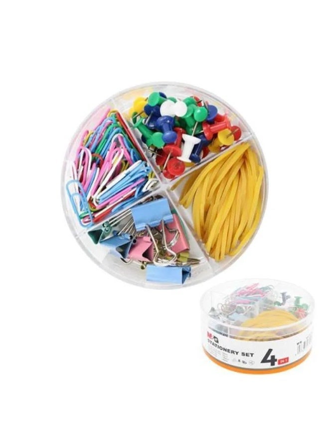 M&G Colorful Office Set 4 in 1  Colorful push pin 50pcs+19mm Binder clip10pcs+3# Paper clip100pcs+Rubber ring 40pcs - Image 1