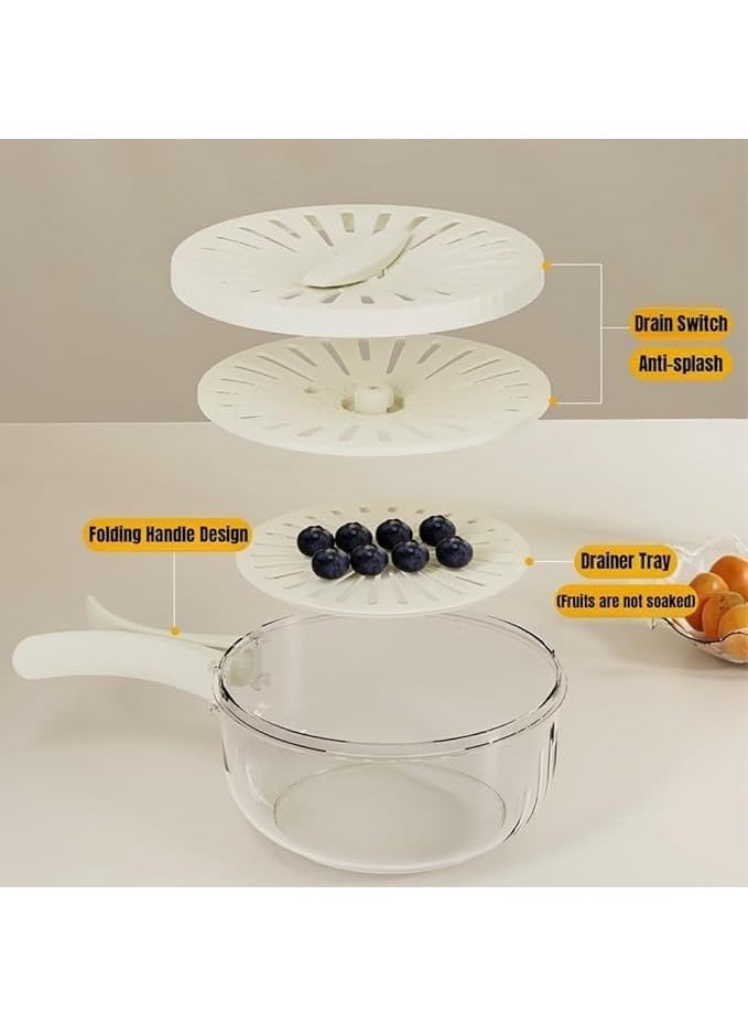 BIRZAR BIRZAR Fruit Draining Basket with Lid 2 in 1 Multifunctional Drain Basket with Handle Portable Food Storage Container for Fridge Outdoor Picnic for Washing Fruit Food Storage  - Image 5