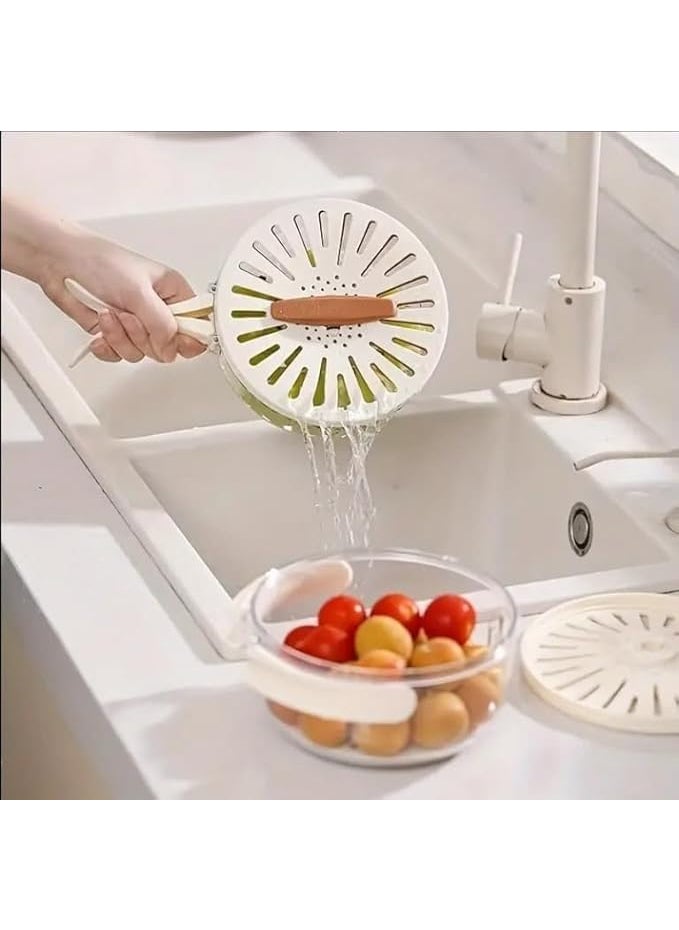 BIRZAR BIRZAR Fruit Draining Basket with Lid 2 in 1 Multifunctional Drain Basket with Handle Portable Food Storage Container for Fridge Outdoor Picnic for Washing Fruit Food Storage  - Image 3