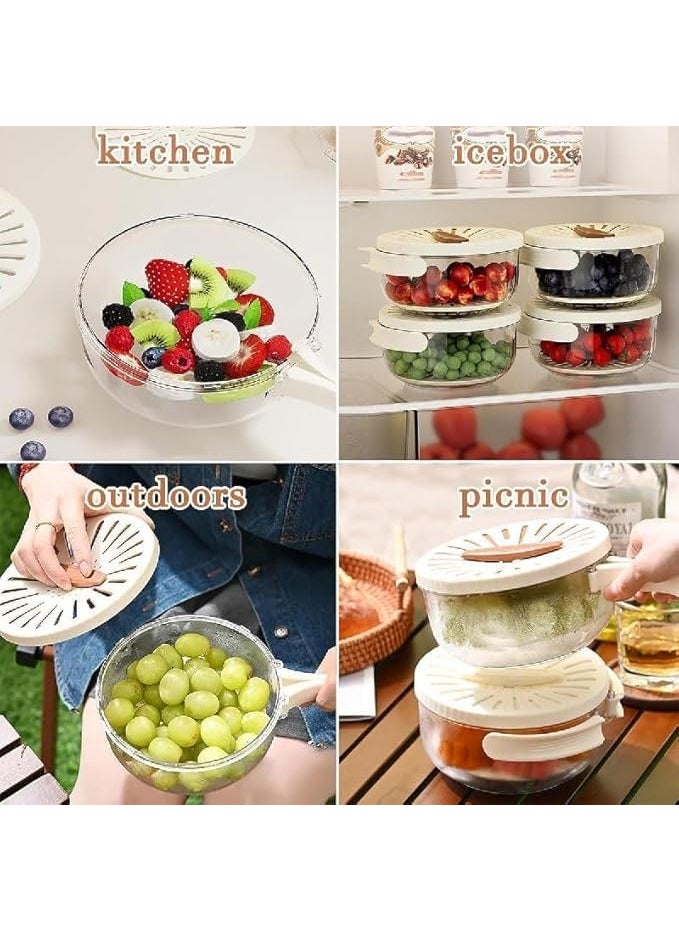 BIRZAR BIRZAR Fruit Draining Basket with Lid 2 in 1 Multifunctional Drain Basket with Handle Portable Food Storage Container for Fridge Outdoor Picnic for Washing Fruit Food Storage  - Image 4