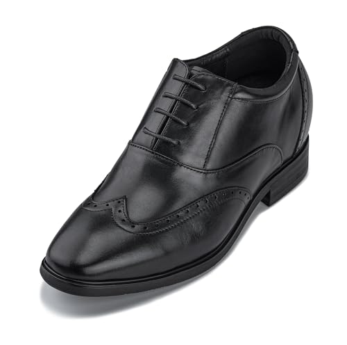 CALTO Men's Invisible Height Increasing Elevator Shoes - Black Leather Lace-up Brogue Wing-tip Oxfords - 3.2 Inches Taller - G51123 - Size 7.5 D(M) US - Image 1