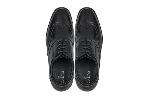 CALTO Men's Invisible Height Increasing Elevator Shoes - Black Leather Lace-up Brogue Wing-tip Oxfords - 3.2 Inches Taller - G51123 - Size 7.5 D(M) US - Image 4