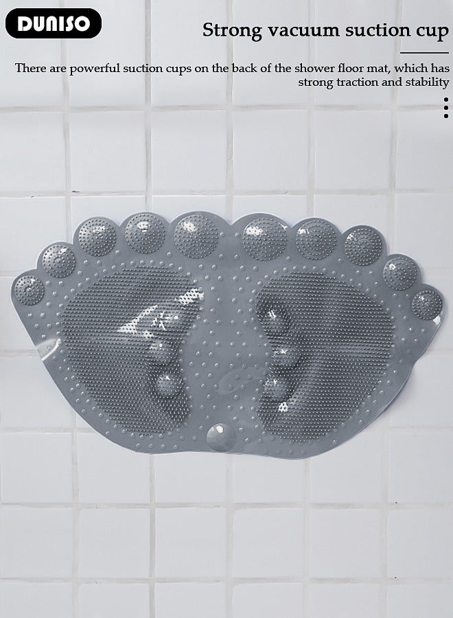 DUNISO حصيرة حمام مضادة للانزلاق بشكل قدم، حصيرة استحمام، حصيرة مقاومة للماء، حصيرة تدليك للقدم مع فتحات تصريف وأكواب شفط 33*58 سم، حصيرة استحمام للبانيو، المرحاض وأرضيات الحمام - رمادي - Image 3