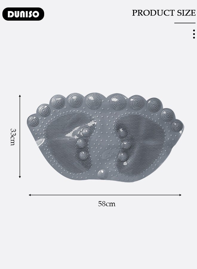 DUNISO حصيرة حمام مضادة للانزلاق بشكل قدم، حصيرة استحمام، حصيرة مقاومة للماء، حصيرة تدليك للقدم مع فتحات تصريف وأكواب شفط 33*58 سم، حصيرة استحمام للبانيو، المرحاض وأرضيات الحمام - رمادي - Image 4
