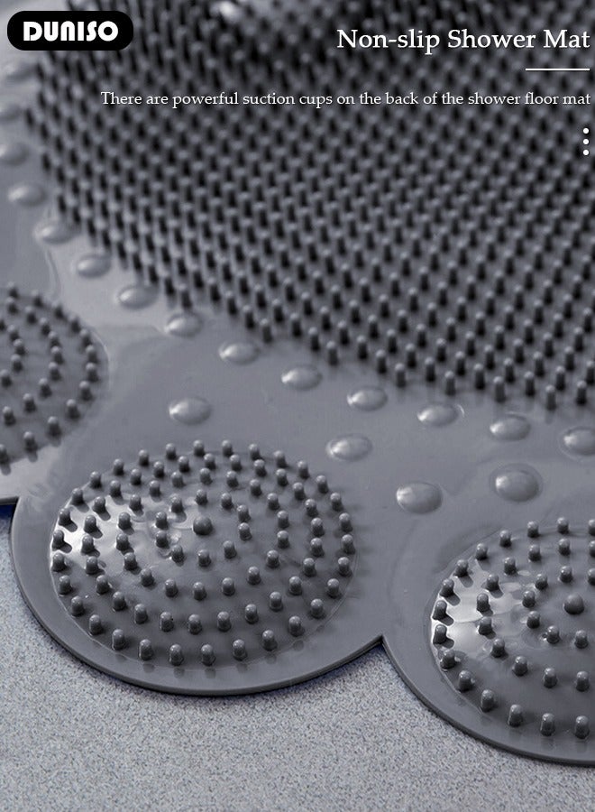 DUNISO حصيرة حمام مضادة للانزلاق بشكل قدم، حصيرة استحمام، حصيرة مقاومة للماء، حصيرة تدليك للقدم مع فتحات تصريف وأكواب شفط 33*58 سم، حصيرة استحمام للبانيو، المرحاض وأرضيات الحمام - رمادي - Image 5