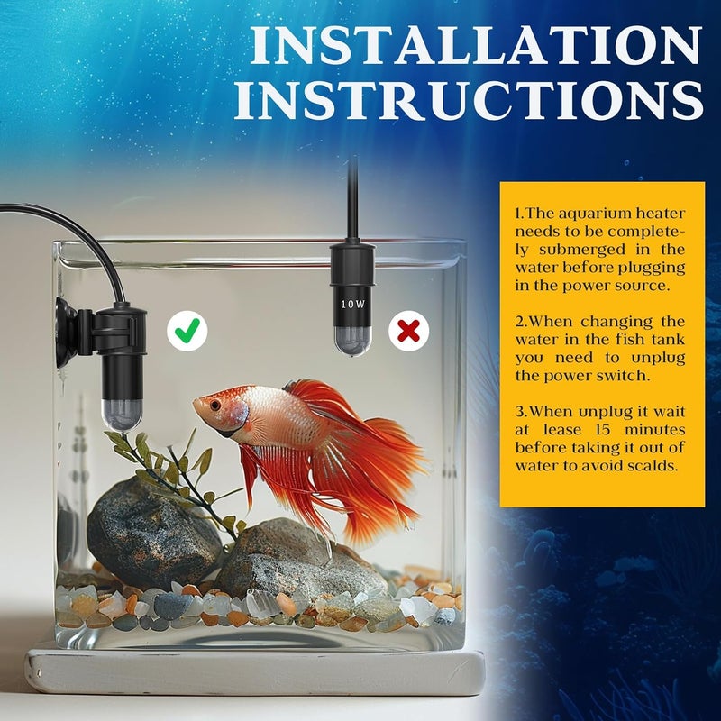 TobeBright 10W Mini Submersible Digital Aquarium Heater DC5V Fish Tank Heater with Thermometer, External Temperature Controller, LED Display, for Betta Fish, Turtle, etc - Image 3